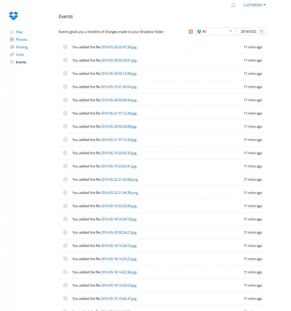Dropbox events, alla olika aktiviteter som har gjorts på ditt konto från dag 1.